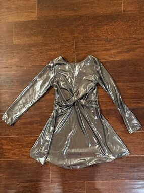 Zara Metallic Twist-Front Long Sleeve Dress - Silver
